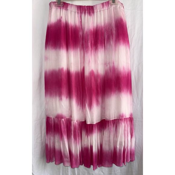 Charina Sarte Maxi Skirt Pink Hombre Tie Dye Sz L Bohemian Cottagecore Prairie - Picture 1 of 10